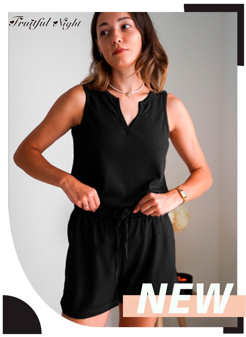 Fruitful Night - Women's Nightgown Ribbed Knit Nightshirt V Neck Sleepshirt Sleeveless Pajamas - Image 1