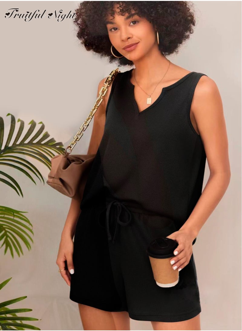 Fruitful Night - Women's Nightgown Ribbed Knit Nightshirt V Neck Sleepshirt Sleeveless Pajamas - Image 1
