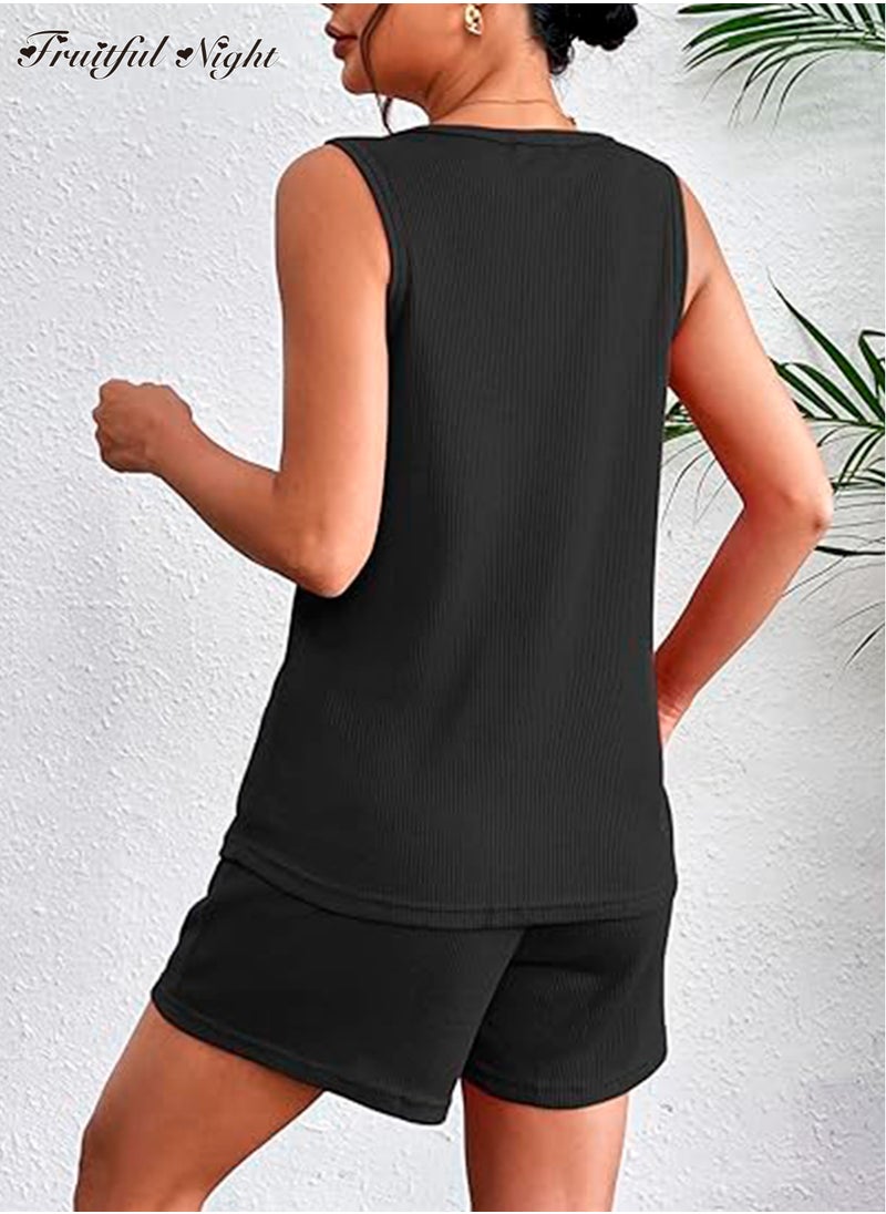 Fruitful Night - Women's Nightgown Ribbed Knit Nightshirt V Neck Sleepshirt Sleeveless Pajamas - Image 1