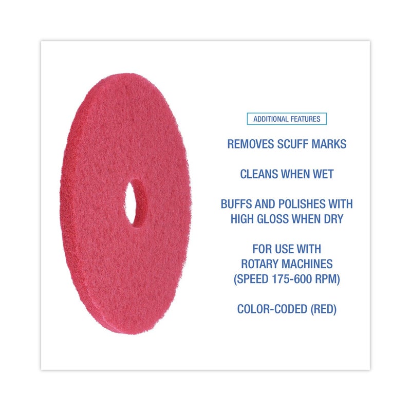 boardwalk Buffing Floor Pads, 17" Diameter, Red, 5/Carton - Image 4