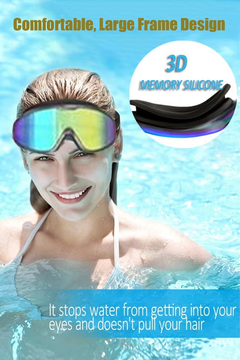 هيروكس نظارات سباحة مضادة للضباب نظارات سباحة عالية الدقة بإطار كبير، مقاومة للماء والضباب، مناسبة للبالغين، مناسبة للرجال، مقاس W - Image 3