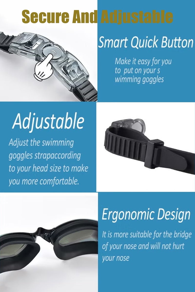 هيروكس نظارات سباحة مضادة للضباب نظارات سباحة عالية الدقة بإطار كبير، مقاومة للماء والضباب، مناسبة للبالغين، مناسبة للرجال، مقاس W - Image 4