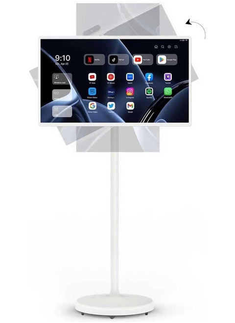 21.5 Inch Portable Smart Monitor, 1080 x 1920 IPS Swivel Screen, Portable Touch Screen, Wireless on Wheels, Built-in 7800mAh Battery, for Watching TV, Video Streaming, Live Streaming