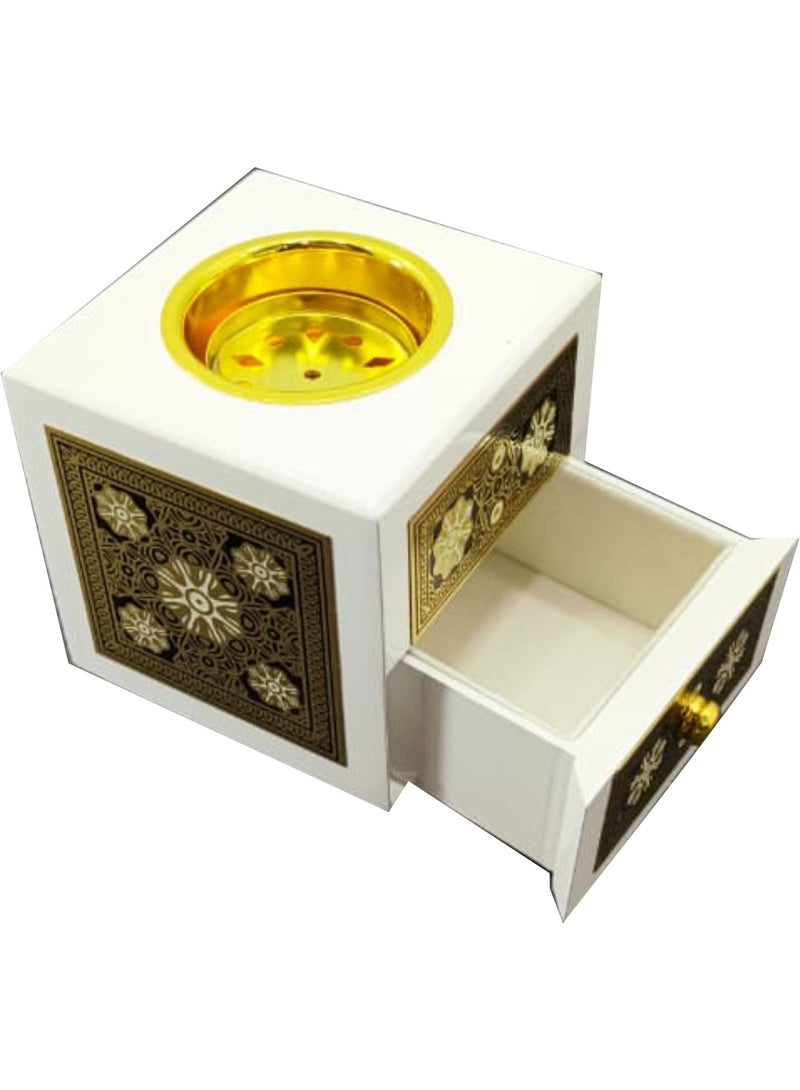 حامل مبخرة خشبي من الراتنج - أبيض - Image 1