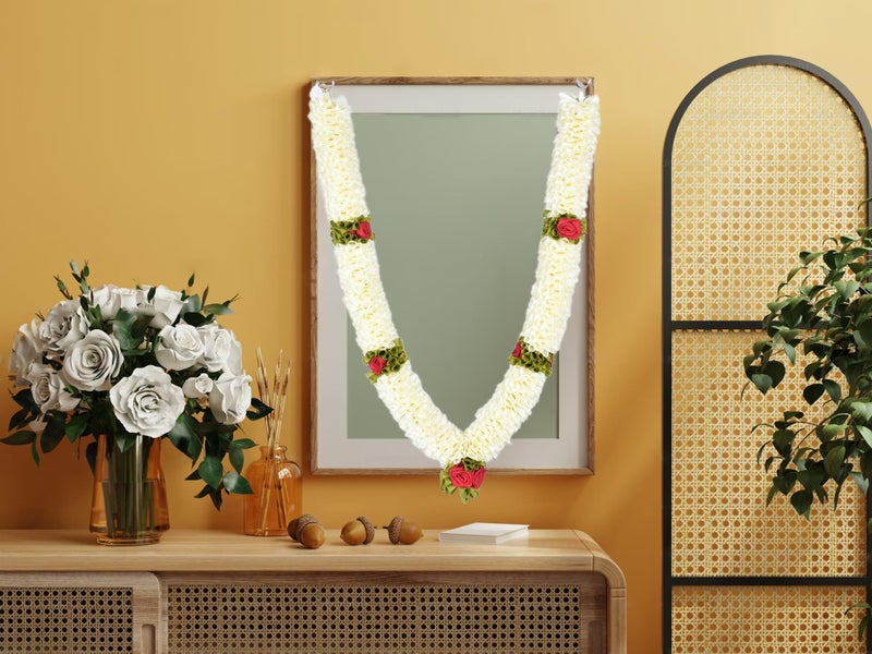 Daedal crafters Premium Off White Artificial Garland, Decorative Mala for God Photo Frames Handmade Garland - Image 5
