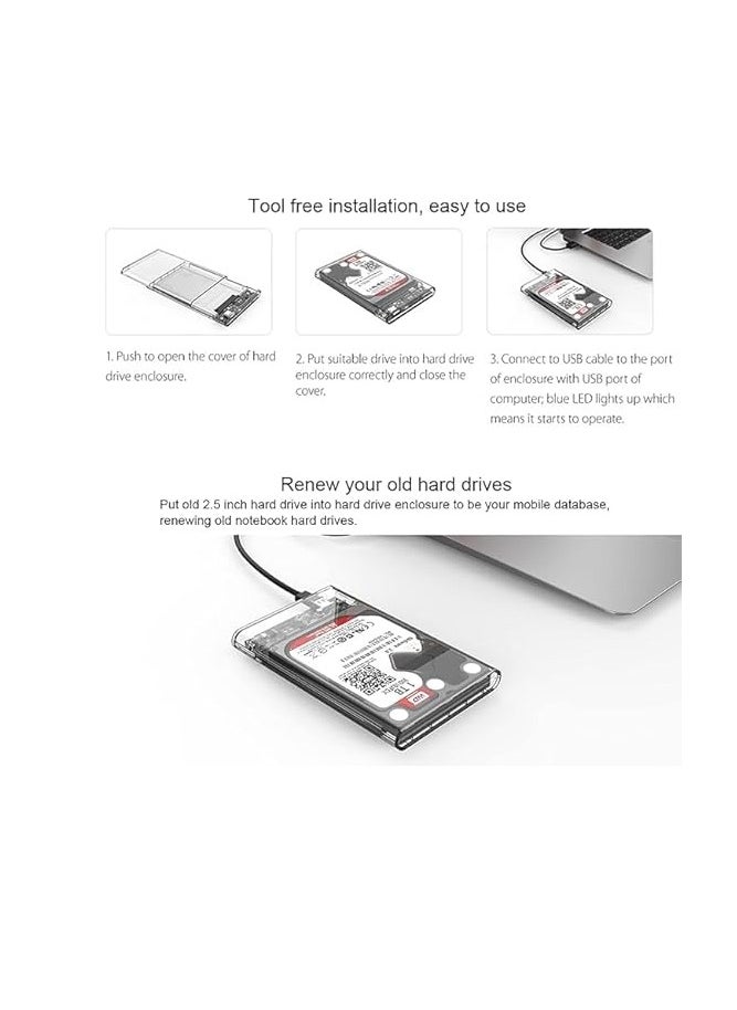 حافظة هارد ديسك 2.5 انش - علبة خارجية للقرص الصلب - USB 3.0 ساتا للهارد ديسك SSD - بدون ادوات - شفاف