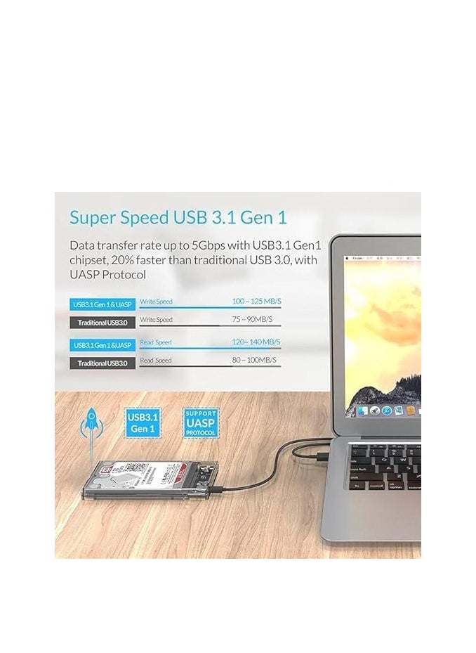 حافظة هارد ديسك 2.5 انش - علبة خارجية للقرص الصلب - USB 3.0 ساتا للهارد ديسك SSD - بدون ادوات - شفاف