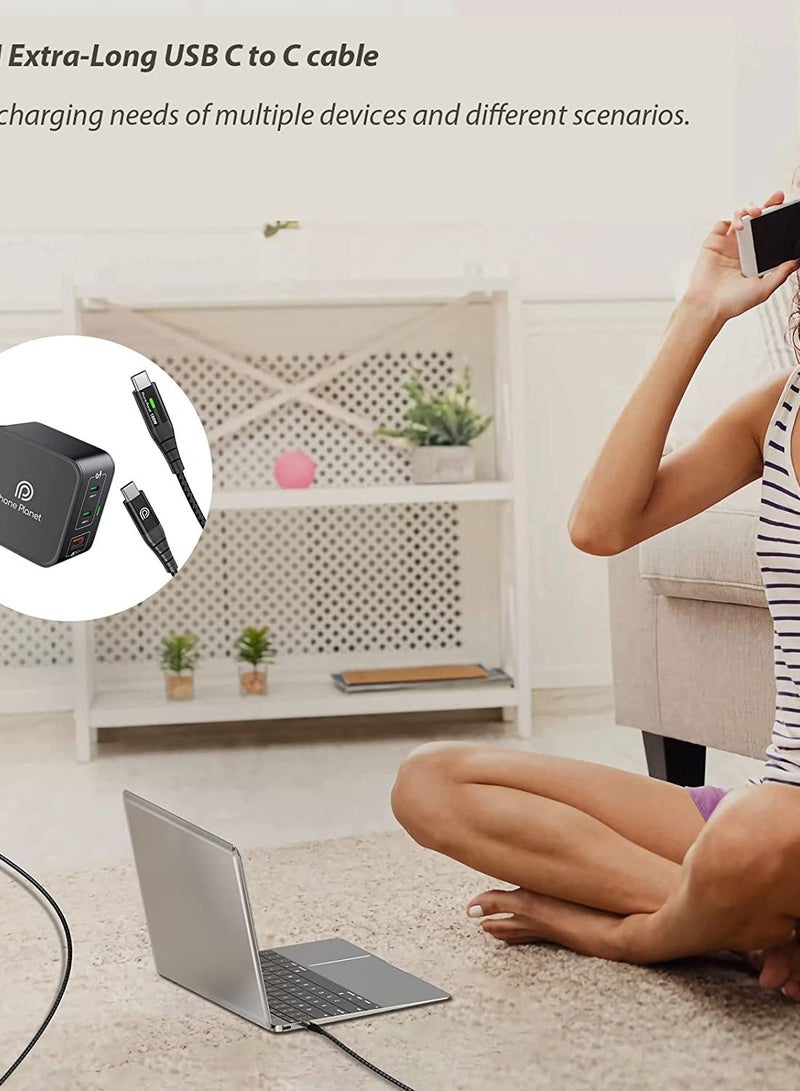 Phone Planet 100W USB C Fast Cable with E-Marker Chip[2M] and 65W GaN [PD+PPS] Wall Charger 3-Port Wall Mains Adapter UK Compatible with MacBook Pro/Air, iPhone 14 Pro Max,S23 Ultra, Steam Deck, Dell XPS 13  - Image 4