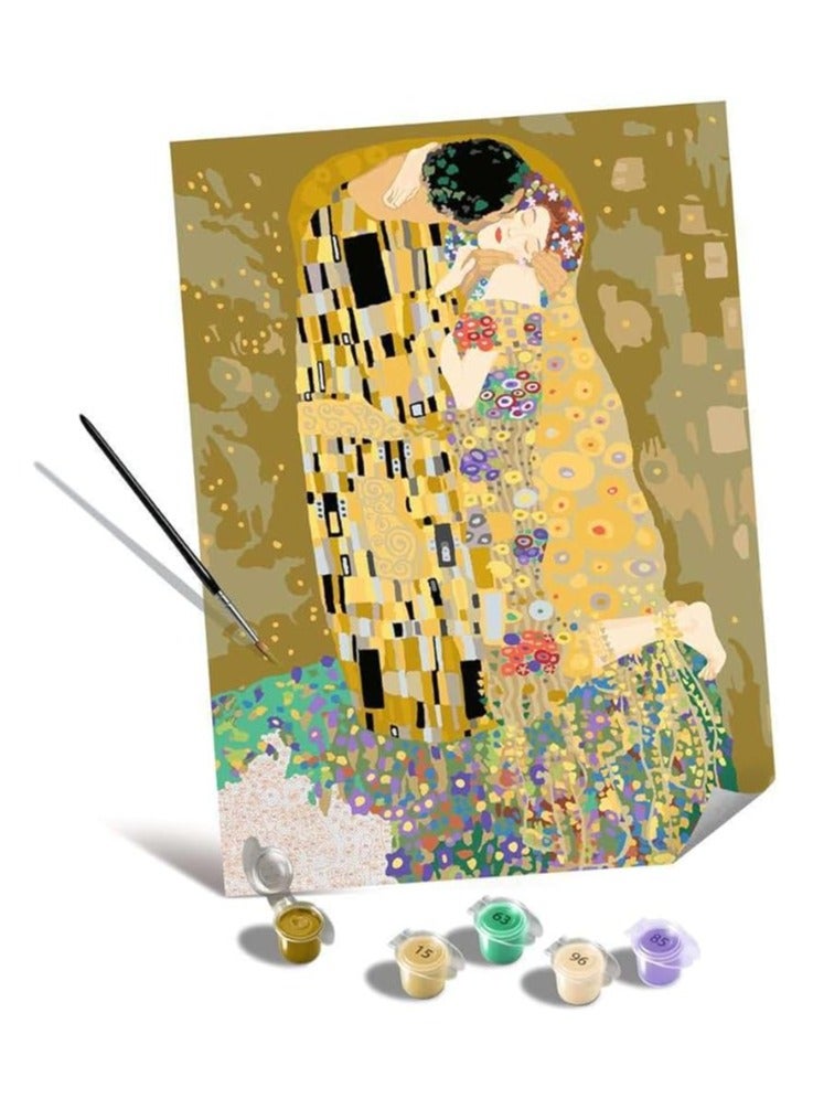 Ravensburger مجموعة الرسم بالأرقام على قماش كليمت "القبلة" من رافنسبورجر كري آرت - 30×40 سم، لوحة مطبوعة مسبقًا، 33 لون أكريليك، فرش، لوحة ألوان وورنيش لامع | 23916-0 - Image 3
