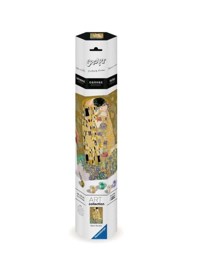 Ravensburger مجموعة الرسم بالأرقام على قماش كليمت "القبلة" من رافنسبورجر كري آرت - 30×40 سم، لوحة مطبوعة مسبقًا، 33 لون أكريليك، فرش، لوحة ألوان وورنيش لامع | 23916-0 - Image 1