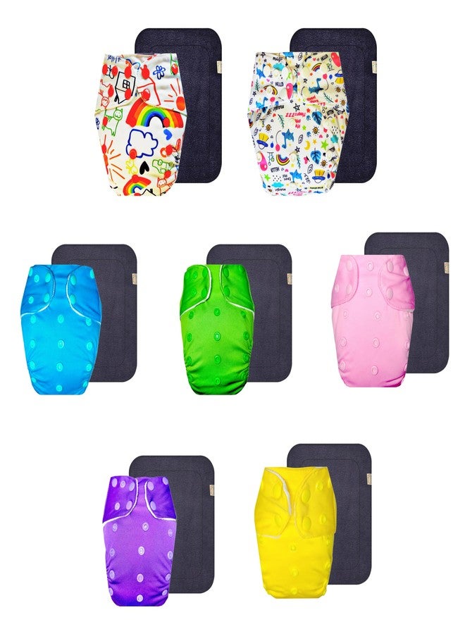 حفاضات قماشية فاخرة من دمبلدو مع حشوة رمادية (عبوة من 7) | مضادة للحساسية | قابلة لإعادة الاستخدام والغسل | سهلة التنظيف | تغيير حفاضات بدون قلق | من 3 أشهر إلى 3 سنوات | للجنسين - Image 1