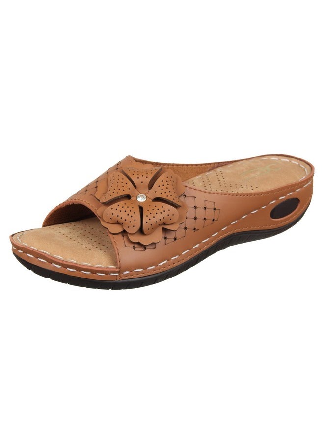 XE Looks - XE Looks Women's Tan Orthopedic Doctor Slippers | Floral Design with Cushioned Footbed | Lightweight Comfort Doctor Slippers For Girls & Women - Image 1