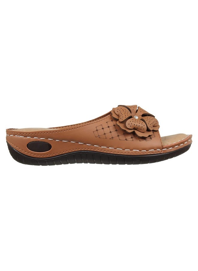 XE Looks - XE Looks Women's Tan Orthopedic Doctor Slippers | Floral Design with Cushioned Footbed | Lightweight Comfort Doctor Slippers For Girls & Women - Image 1