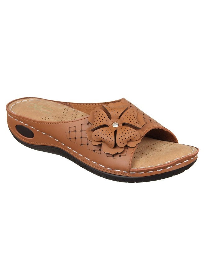 XE Looks - XE Looks Women's Tan Orthopedic Doctor Slippers | Floral Design with Cushioned Footbed | Lightweight Comfort Doctor Slippers For Girls & Women - Image 1