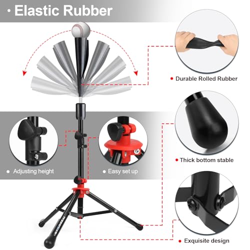 Storgem Batting Baseball tee Softball, Easy to Adjustable Height,Portable Tripod Stand Base Tee for Hitting Training Practice,with Carrying Bag (Black Red Pro) - Image 3