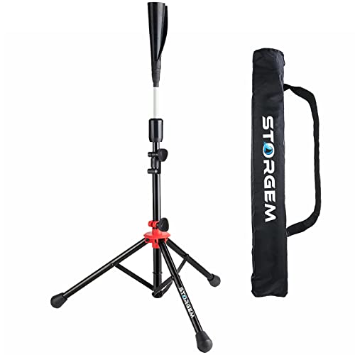 Storgem Batting Baseball tee Softball, Easy to Adjustable Height,Portable Tripod Stand Base Tee for Hitting Training Practice,with Carrying Bag (Black Red Pro) - Image 1