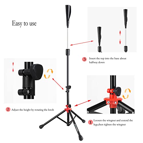 Storgem Batting Baseball tee Softball, Easy to Adjustable Height,Portable Tripod Stand Base Tee for Hitting Training Practice,with Carrying Bag (Black Red Pro) - Image 4