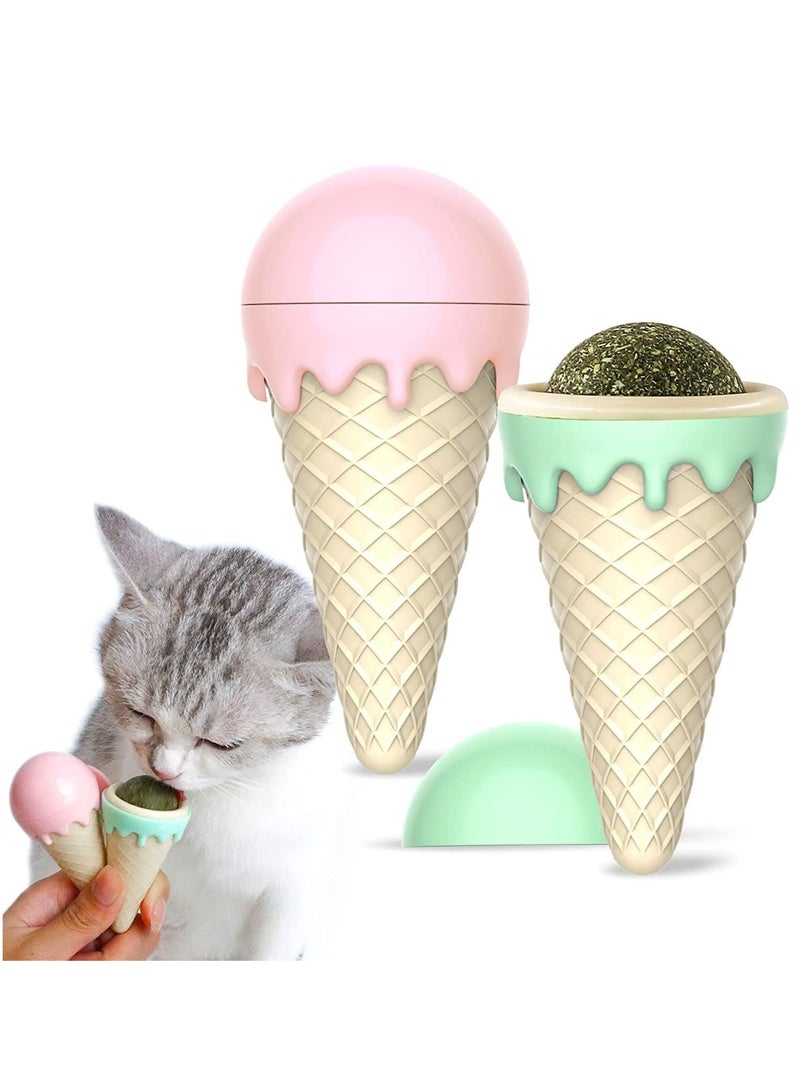 SOLARAE Catnip Balls Toy for Cats, Rotatable Edible Kitty Toys for Cats Lick, Teeth Cleaning Dental Kitten Chew Toys, Safe Healthy Cat Wall Treats for Kitten - Image 1