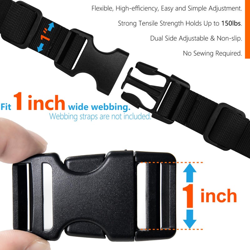 LASIGHT Buckles for 1 inch Wide Webbing Straps: Quick Side Release Buckle 10 set and Tri-Glide Slide 20 pcs Fit 1" Nylon Web Belt, Plastic Snap Fastener Clip Heavy Duty Replacement Dual Adjustable - Image 2