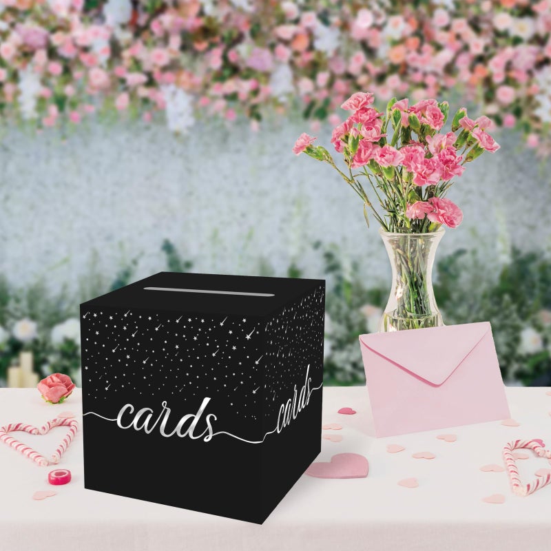 OLIVBIN Silver Foil Black Card Box, Bride Gift Card Box, Birthday Party Gift Card Receiving Box, Used for Wedding Gifts, Baby or Bride Gifts, Graduation Ceremony, Retirement Ceremony, Anniversary Decoration Party Supplies - Image 4