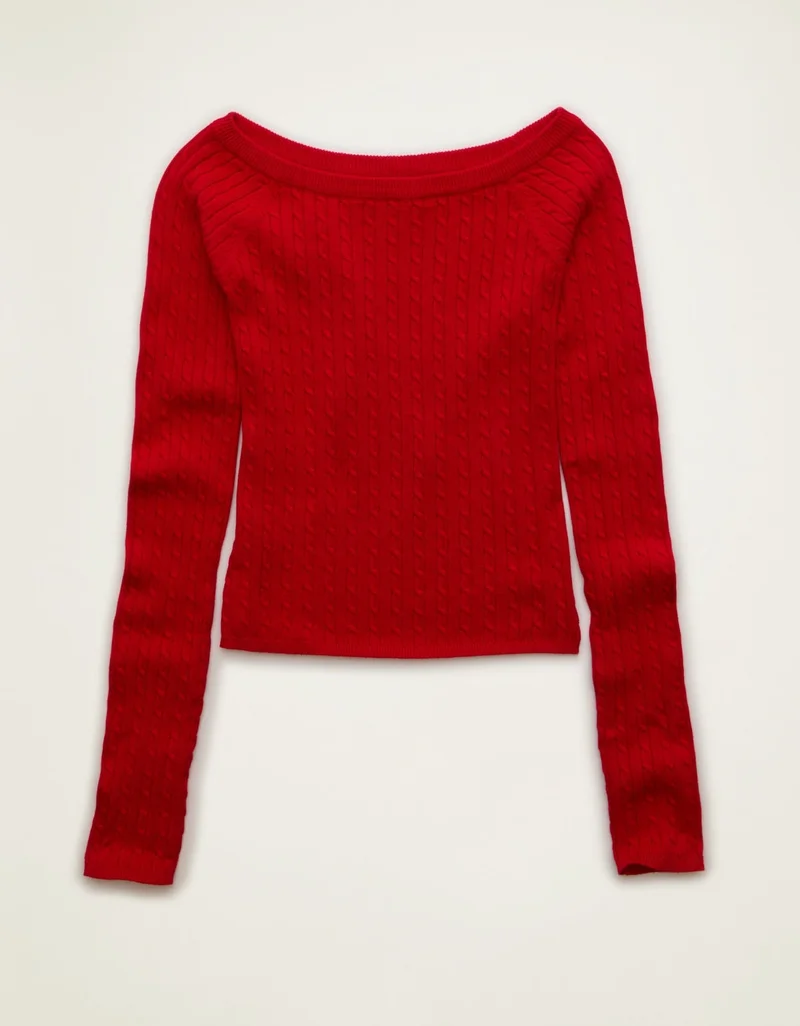 American Eagle  AE Fitted Off-the-Shoulder Cable Knit Sweater for Women | Best Price UAE
