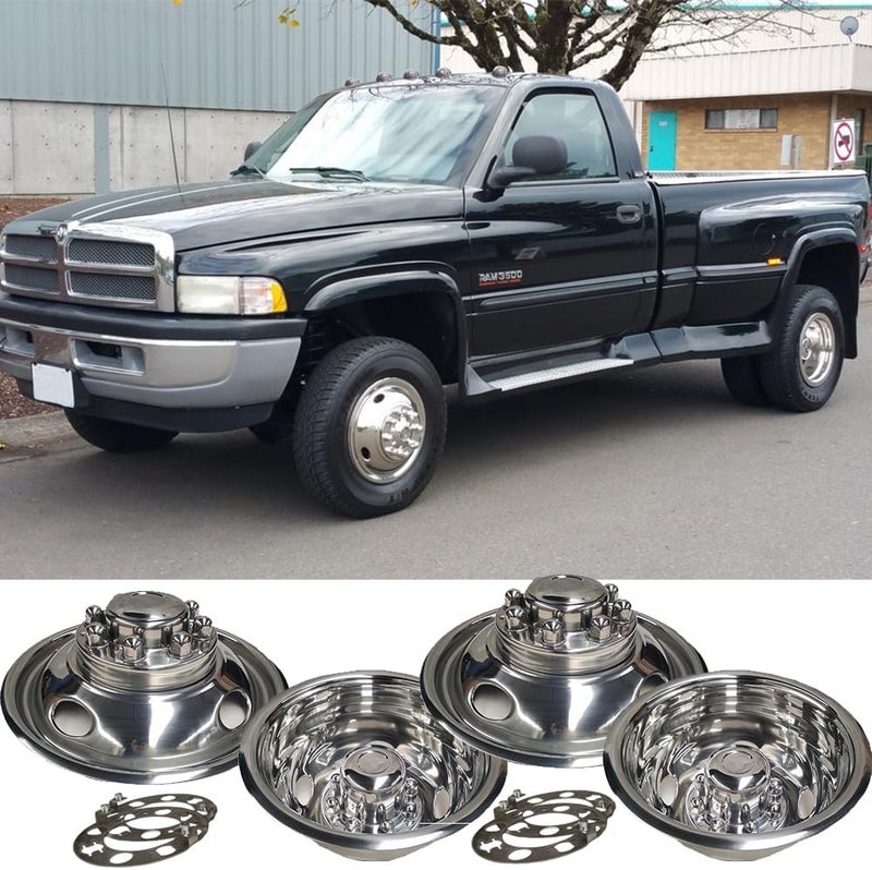 Kucaruce 4pc 16inch Polished Stainless Steel Dually Wheel Simulators for Chevy, Ford, and Dodge - Image 1