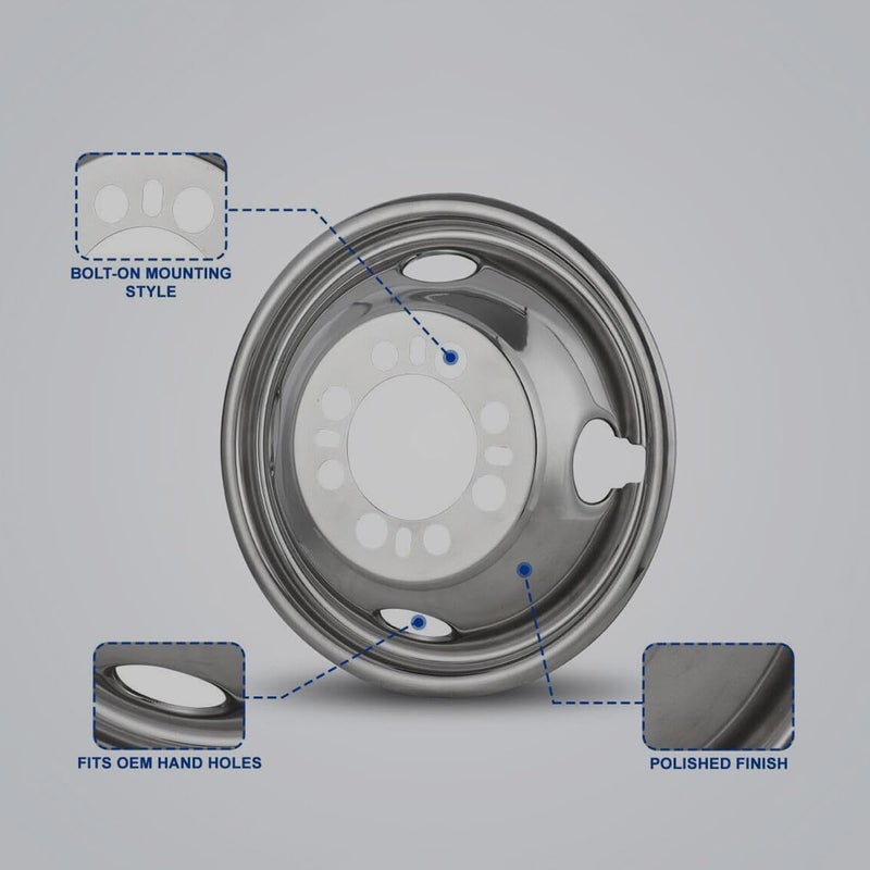Kucaruce 4pc 16inch Polished Stainless Steel Dually Wheel Simulators for Chevy, Ford, and Dodge - Image 5