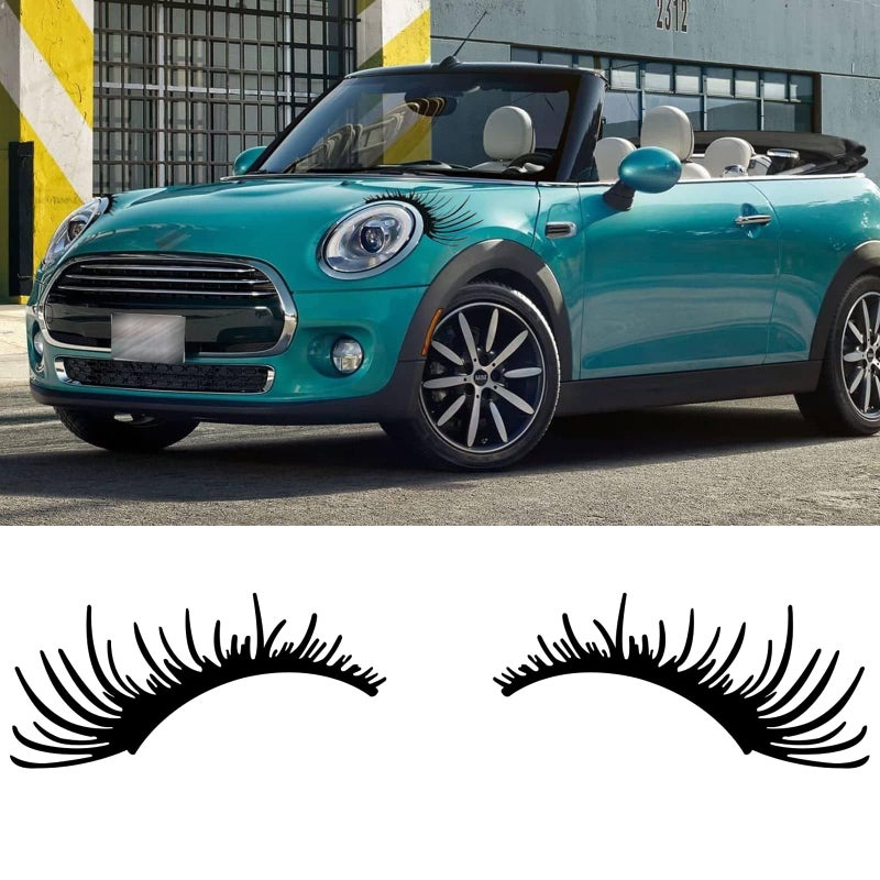 رموش سيارات Xotic Tech 18 x 8 لزينة مصابيح السيارة الأمامية وضباب ملصق شارة مضحك لطيف ملصقات هيكل السيارة عالمية 2 قطع