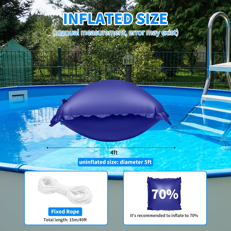 CACSPS Pool Pillow for for Above Ground Pools, 4x4 Ft Pool Air Pillow for Closing Winter Pool Winterizing Kit for Ground Pool, 0.5mm PVC Material, 2X 16.5Ft Rope (Blue) - Image 2