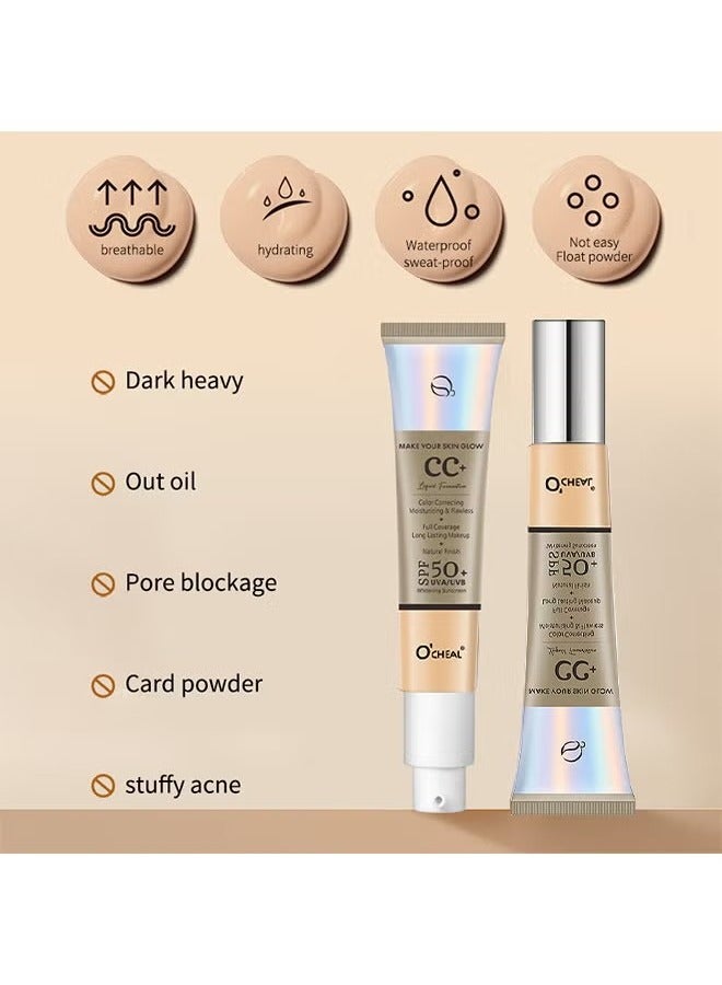 OCHEAL CC Cream, Full Coverage Foundation With SPF 50+ Whitening Sunscreen, CC Cream Foundation Anti-Redness, Colour Correcting And Brightening Face Cream, Skin Tone Adjusting CC Cream, Natural - Image 3