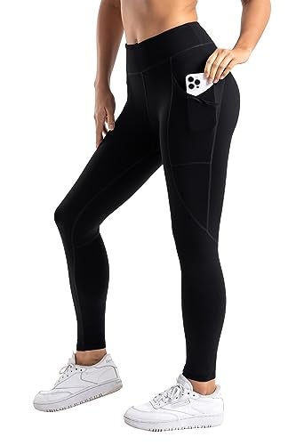 Yogipace Petite Women's 25" Yoga Workout Running Leggings with Side Pockets Black Size L - Image 1