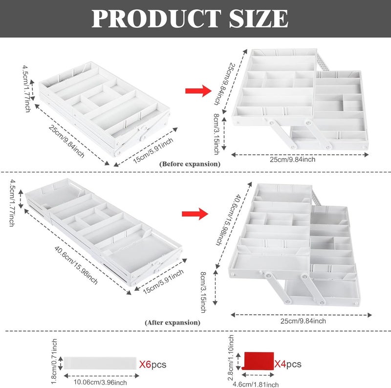 Quincry 2/3 Tier Smart Collapsible Drawer Organizer,Multi Level Stacking Folding Junk Organizer, Foldable Expandable Pop up Tray, Expanding Multilevel Triple Desk Space Organizer (1 Row 2 Tier - White) - Image 2