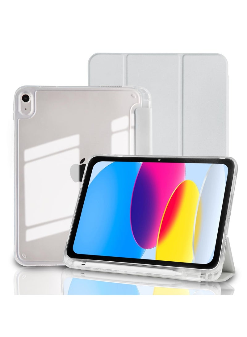 for iPad 2025 (11th Generation) A16 11-inchCase Cover ,Transparent Airbag With Pen Slot For Anti Drop, Tablet Protective Cover, Triple Fold Multi Angle Design, Automatic Wake-up/sleep, Soft Leather，Grey - Image 1