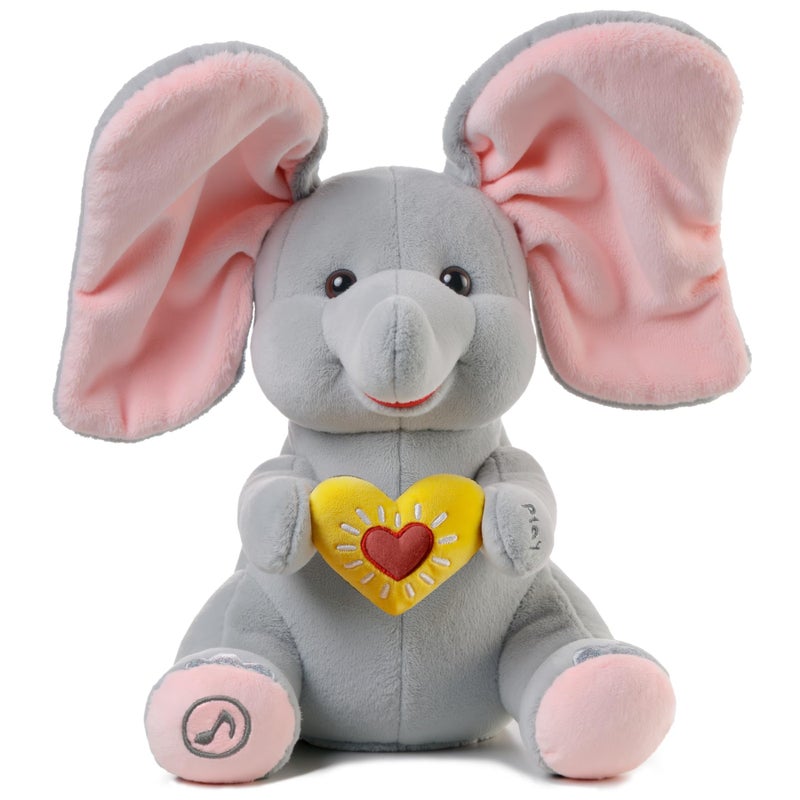 eJog Pup Peek a Boo Elephant Toy, Interactive Singing Plush Elephant Toy with Flapping Ears and Hearts, Musical Stuffed Animal for Babies and Toddlers - Image 1