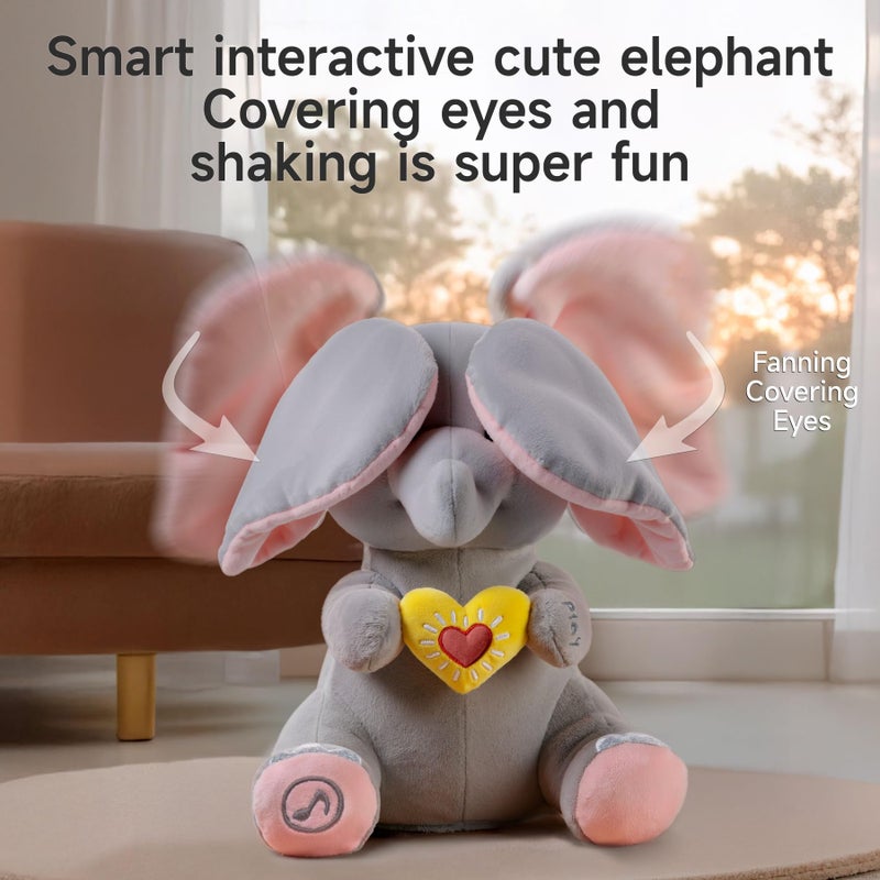 eJog Pup Peek a Boo Elephant Toy, Interactive Singing Plush Elephant Toy with Flapping Ears and Hearts, Musical Stuffed Animal for Babies and Toddlers - Image 4