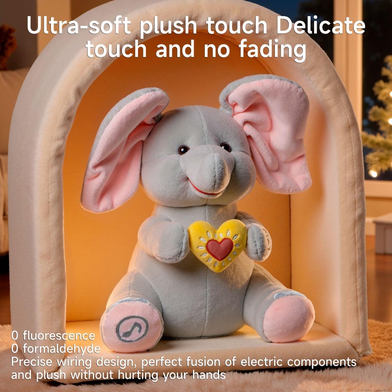 eJog Pup Peek a Boo Elephant Toy, Interactive Singing Plush Elephant Toy with Flapping Ears and Hearts, Musical Stuffed Animal for Babies and Toddlers - Image 2