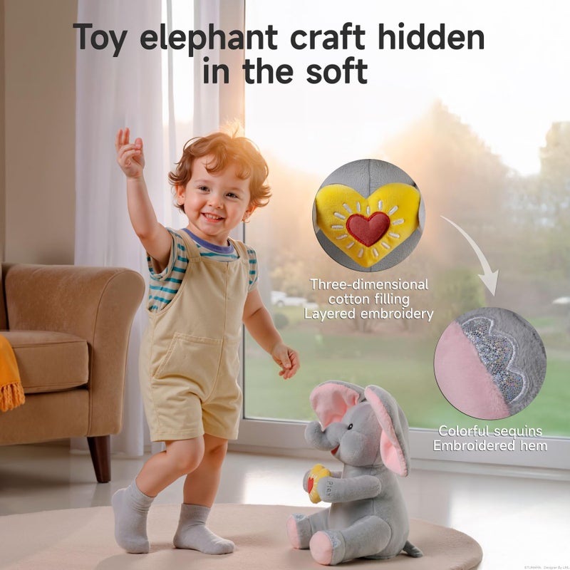 eJog Pup Peek a Boo Elephant Toy, Interactive Singing Plush Elephant Toy with Flapping Ears and Hearts, Musical Stuffed Animal for Babies and Toddlers - Image 3