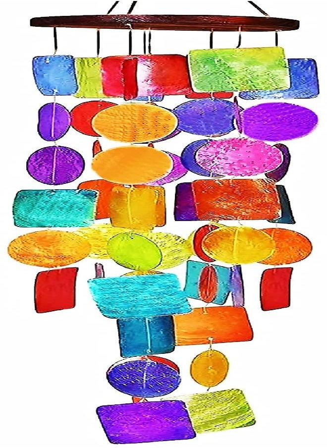 Bellaa - Bellaa 22890 Wind Chimes Outdoor, Rainbow, Capiz Sea Glass Shells Large 27 inch, Outside Windchimes, Zen Garden Decor Patio Yard Lawn, Unique Gifts for mom Grandma Woman Sympathy Memorial Remembrance - Image 1