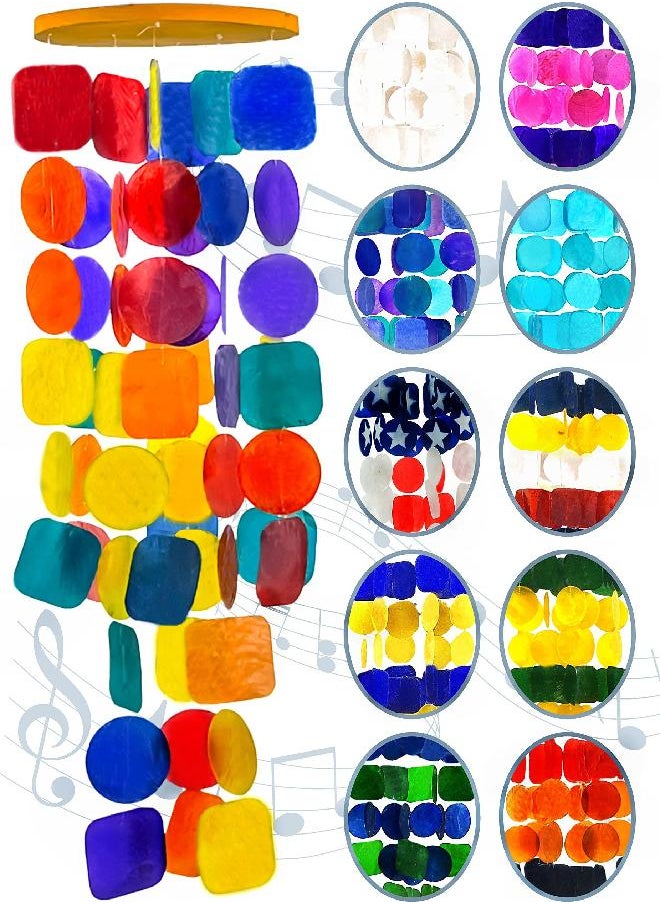 Bellaa - Bellaa 22890 Wind Chimes Outdoor, Rainbow, Capiz Sea Glass Shells Large 27 inch, Outside Windchimes, Zen Garden Decor Patio Yard Lawn, Unique Gifts for mom Grandma Woman Sympathy Memorial Remembrance - Image 1