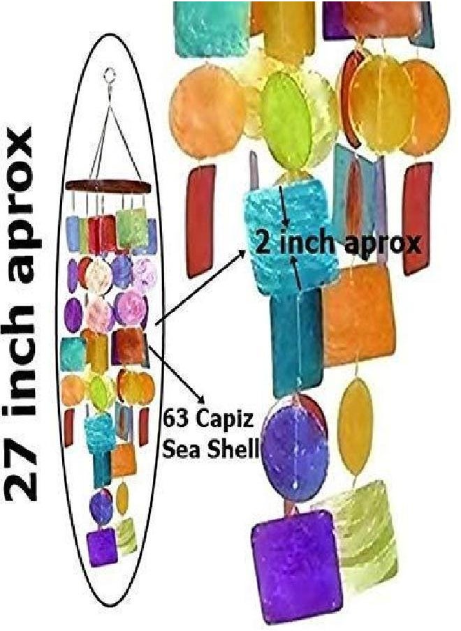Bellaa - Bellaa 22890 Wind Chimes Outdoor, Rainbow, Capiz Sea Glass Shells Large 27 inch, Outside Windchimes, Zen Garden Decor Patio Yard Lawn, Unique Gifts for mom Grandma Woman Sympathy Memorial Remembrance - Image 1
