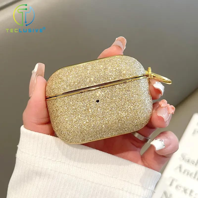 T Teclusive Luxurious Shimmery Glitter Fancy Case Cover Compatible for Airpods 4 with Ring Holder | Shining Diamond Stone Design Case (Gold) - Image 2