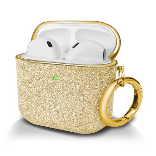 T Teclusive Luxurious Shimmery Glitter Fancy Case Cover Compatible for Airpods 4 with Ring Holder | Shining Diamond Stone Design Case (Gold) - Image 1