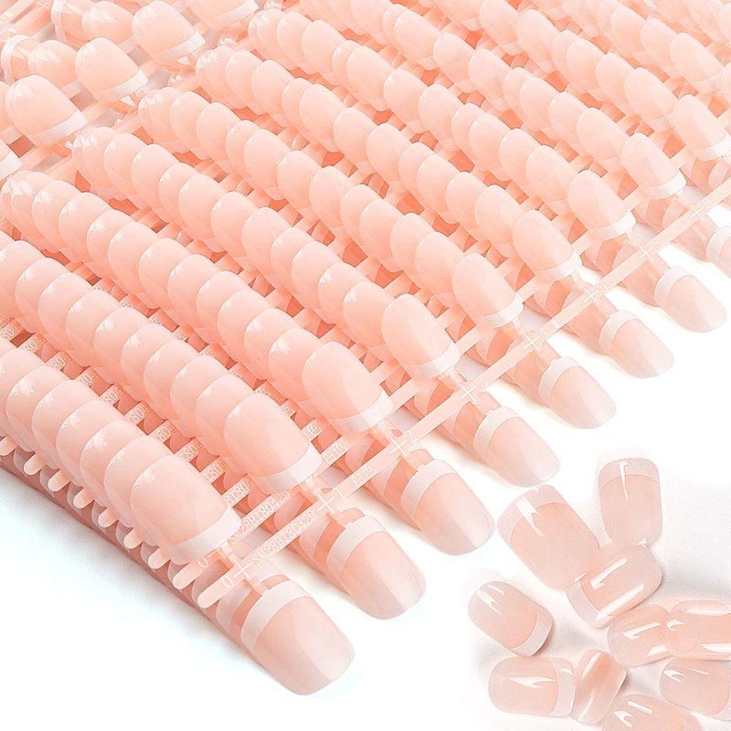 LIARTY 480 Pcs Press On Nails Short French Tip False Nails Manicure 12 Size Acrylic Full Cover Artificial Fake Nails with Simple Case Natural