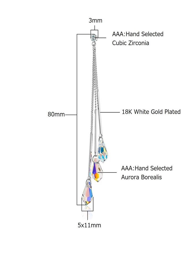 Savlano 14k White Gold Plated Aurora Borealis Drop Tear Cut Austrian Rainbow Multicolor Crystal Tear Drop Cut Stud Dangle Earrings For Women - Image 4