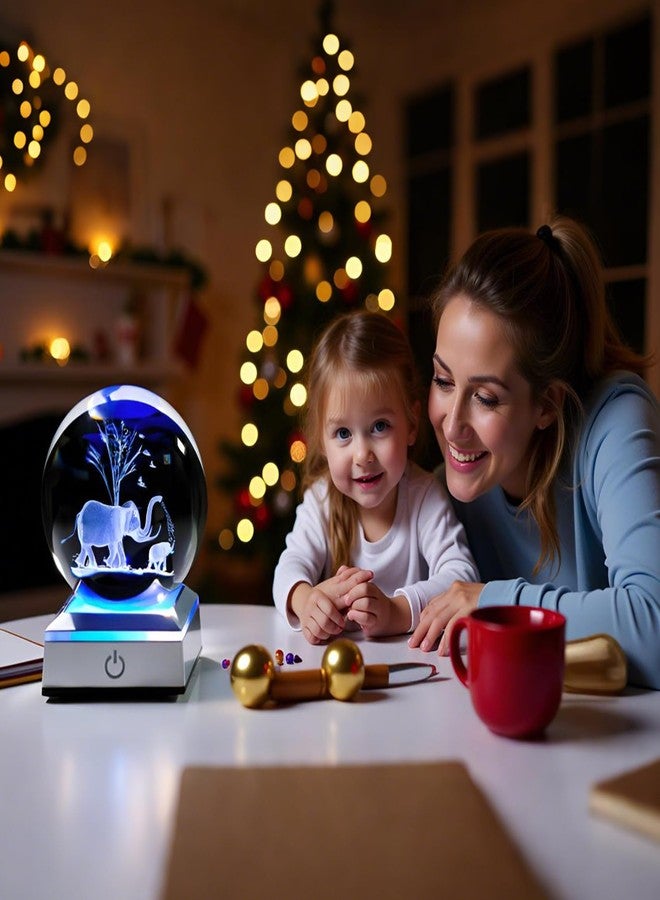 Movdyka 3D Elephant Crystal Ball Figurines with LED Base - Glass Elephants Gifts for Women Mom on Christmas Birthday Mothers Day Elephant Statues Lamp Gift Night Light Desk Decor Paperweight - Image 4