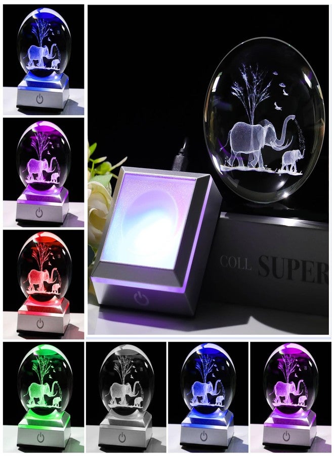 Movdyka 3D Elephant Crystal Ball Figurines with LED Base - Glass Elephants Gifts for Women Mom on Christmas Birthday Mothers Day Elephant Statues Lamp Gift Night Light Desk Decor Paperweight - Image 3