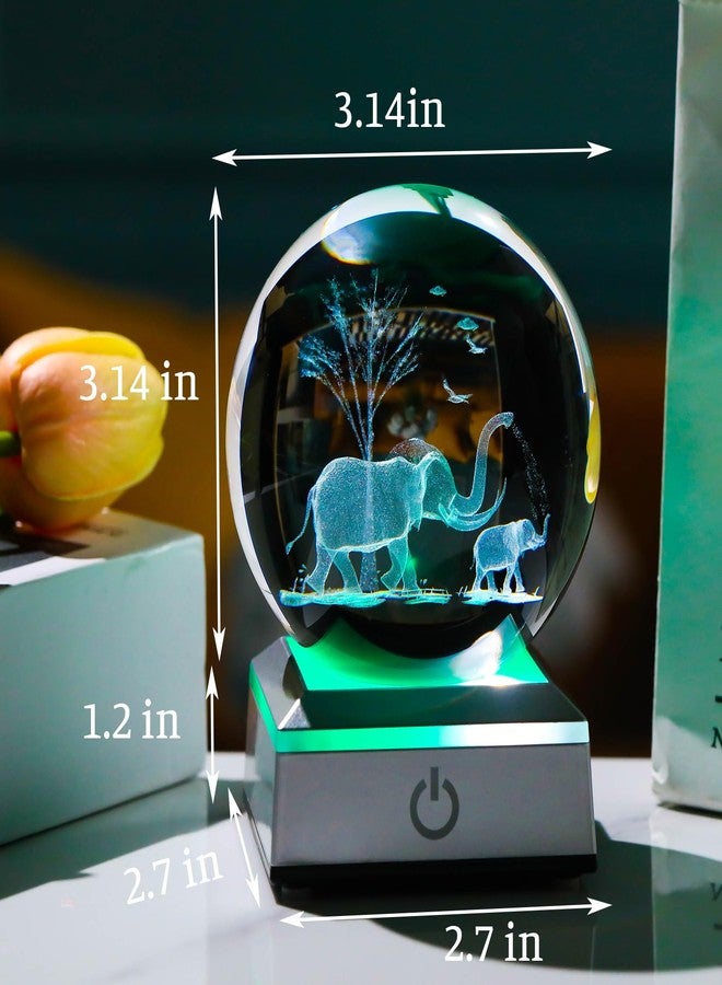 Movdyka 3D Elephant Crystal Ball Figurines with LED Base - Glass Elephants Gifts for Women Mom on Christmas Birthday Mothers Day Elephant Statues Lamp Gift Night Light Desk Decor Paperweight - Image 2
