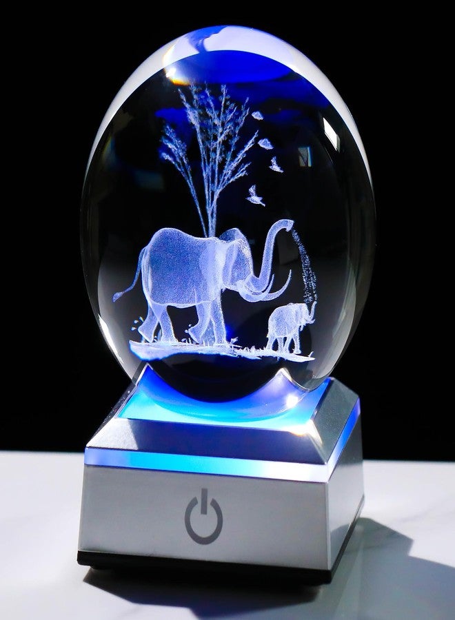 Movdyka 3D Elephant Crystal Ball Figurines with LED Base - Glass Elephants Gifts for Women Mom on Christmas Birthday Mothers Day Elephant Statues Lamp Gift Night Light Desk Decor Paperweight - Image 1