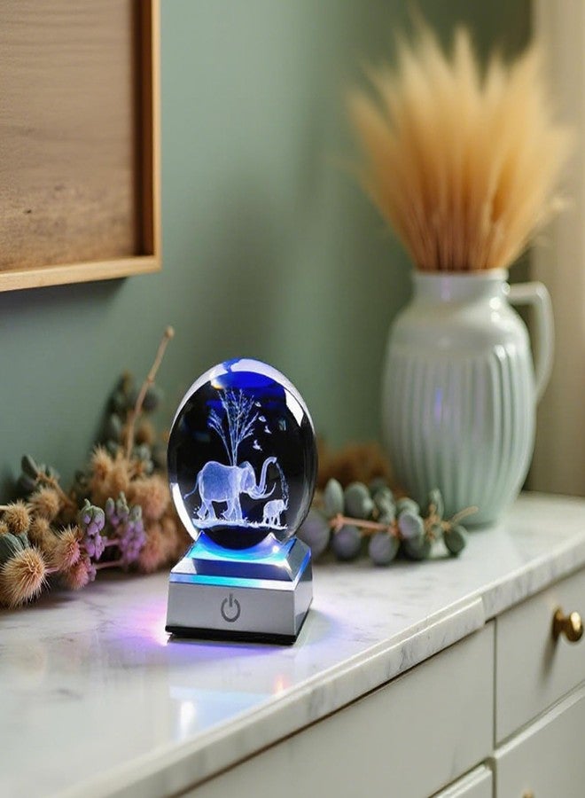 Movdyka 3D Elephant Crystal Ball Figurines with LED Base - Glass Elephants Gifts for Women Mom on Christmas Birthday Mothers Day Elephant Statues Lamp Gift Night Light Desk Decor Paperweight - Image 5