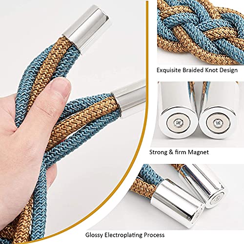 HOME CUBE 1 Pc -Strong Magnetic Curtain Tiebacks Upgrade Nordic Style Drape Tie Backs Double Color Weave Rope Knot Decorative Curtain Holdbacks for Home & Office Window Drapery (Blue and Bronze) - Image 2